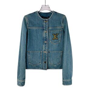 Louis Vuitton XS Logo Embroidered Cotton Denim Jacket Single-Breasted Long-Sleev